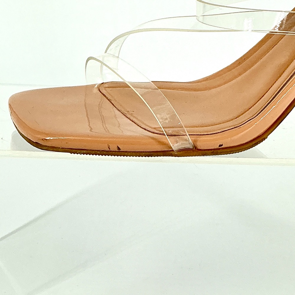 Open Edit Size 7.5 Tan Nude Clear Strappy Kitten‎ Heel Slide Sandals Tawney - Picture 9 of 14
